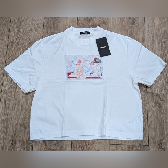 $750 Mens VERSACE Gallery Print Cotton Crewneck T-Shirt White Medium